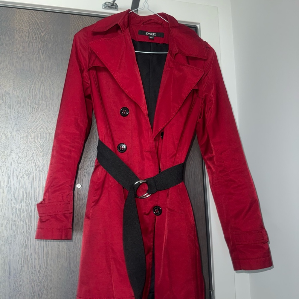 Dkny Red Trench Coat Classic Double-Breasted Design